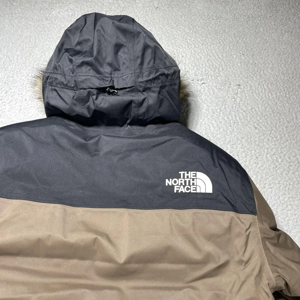 The North Face Bedford Down Parka Coat Mens Medium Brown DryVent Hooded Faux Fur